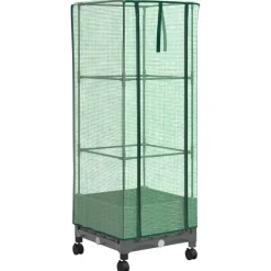 vidaXL Tuinplantenbak met Kasbedekking en Wielen Lichtgrijs PP