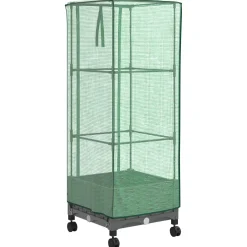 vidaXL Tuinplantenbak met Kasbedekking en Wielen Lichtgrijs PP