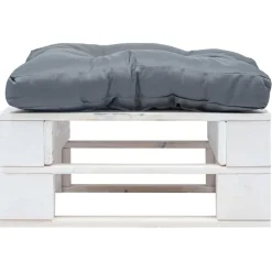 vidaXL Tuinpoef met grijs kussen pallet hout wit
