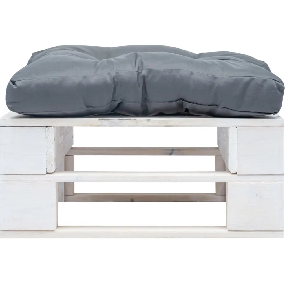 vidaXL Tuinpoef met grijs kussen pallet hout wit