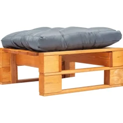 vidaXL Tuinpoef met grijs kussen pallet hout honingbruin