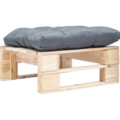 vidaXL Tuinpoef met grijs kussen pallet hout naturel