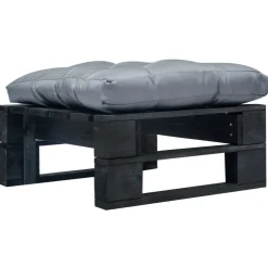 vidaXL Tuinpoef met grijs kussen pallet hout zwart