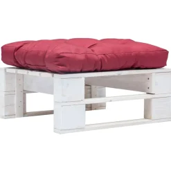 vidaXL Tuinpoef met rood kussen pallet hout wit
