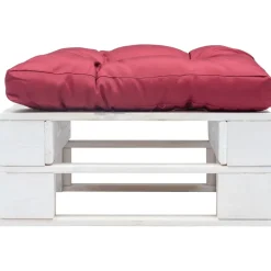 vidaXL Tuinpoef met rood kussen pallet hout wit
