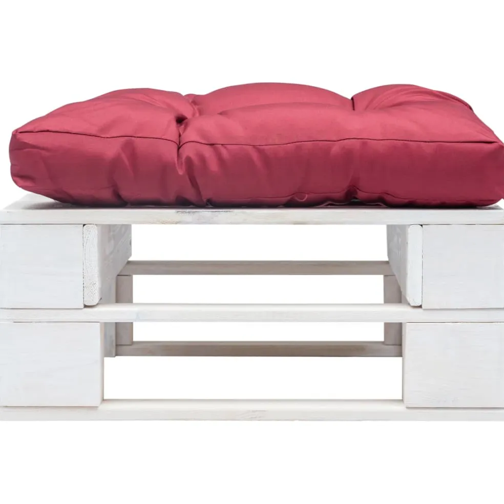 vidaXL Tuinpoef met rood kussen pallet hout wit