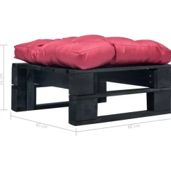 vidaXL Tuinpoef met rood kussen pallet hout zwart