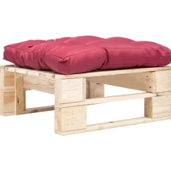 vidaXL Tuinpoef met rood kussen pallet hout naturel