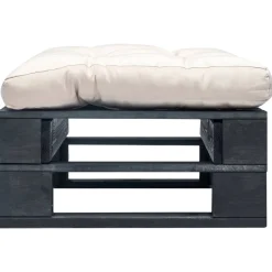vidaXL Tuinpoef met zandkleurig kussen pallet hout zwart