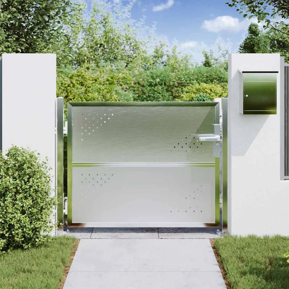 vidaXL Tuinpoort met slot Zilver 85 x 70 cm Roestvrij staal