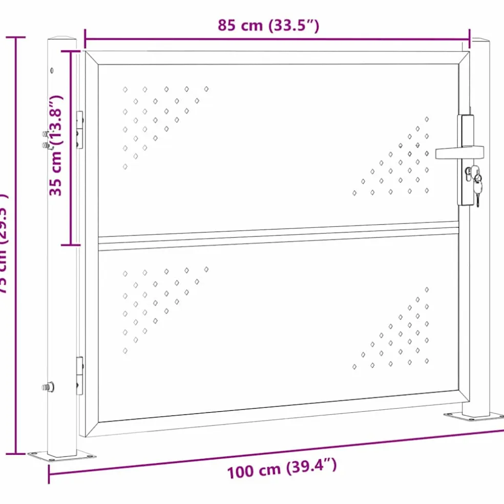 vidaXL Tuinpoort met slot Zilver 85 x 70 cm Roestvrij staal