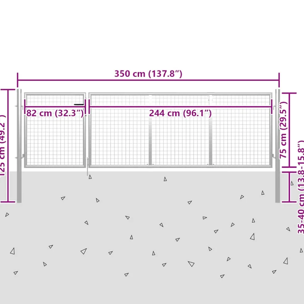 vidaXL Tuinpoort staal 350x75 cm zilver