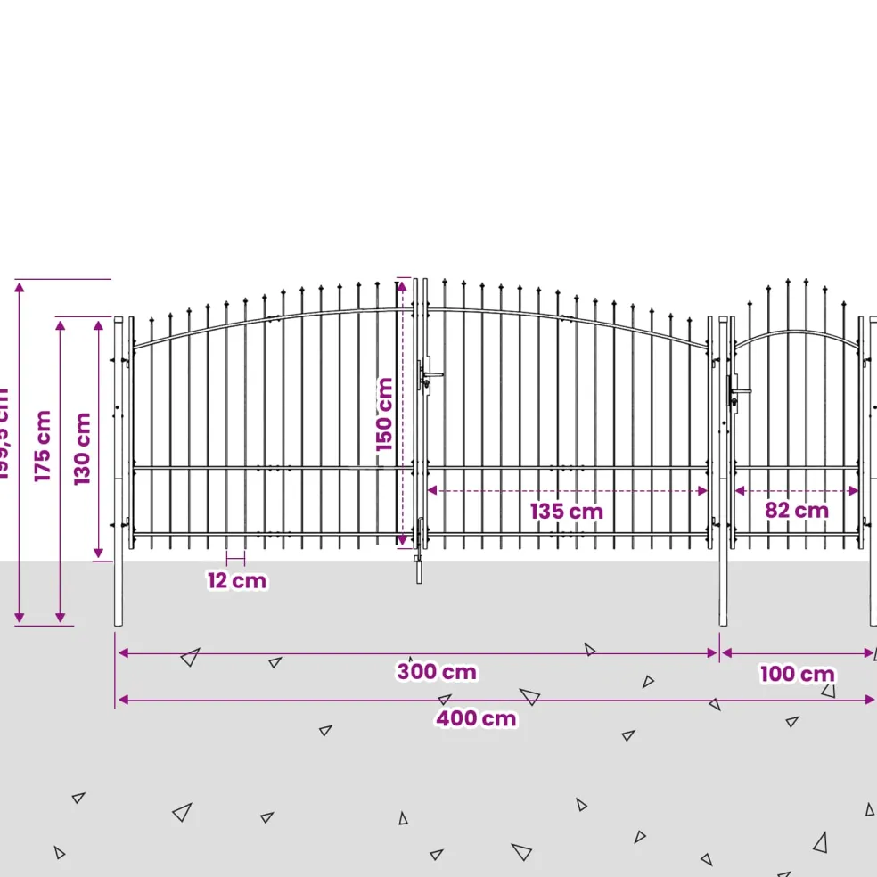 vidaXL Tuinpoort WOERDEN 150 x 400 cm Vergrendelbaar Staal Grijs