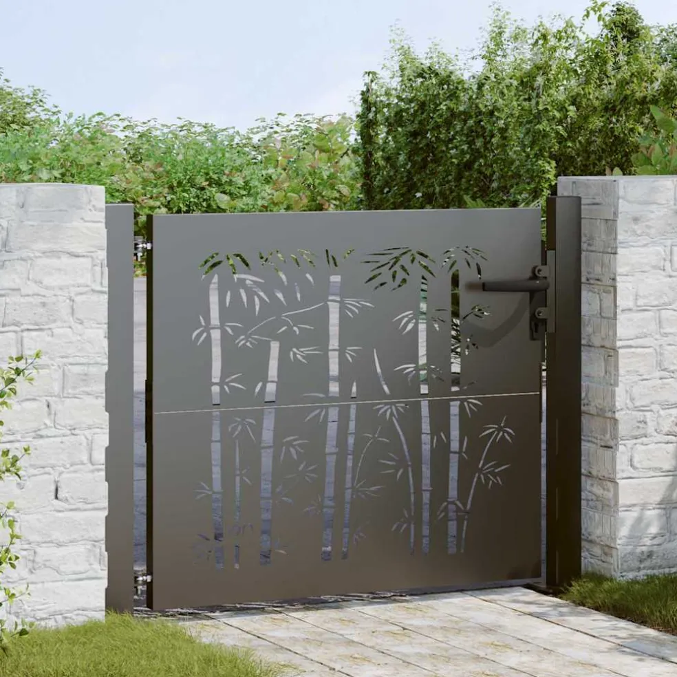 vidaXL Tuinpoort 110 x 105 cm Gepoedercoat staal Zwart Vergrendelbaar