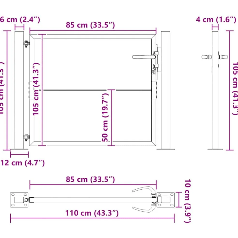vidaXL Tuinpoort 110 x 105 cm Gepoedercoat staal Zwart Vergrendelbaar