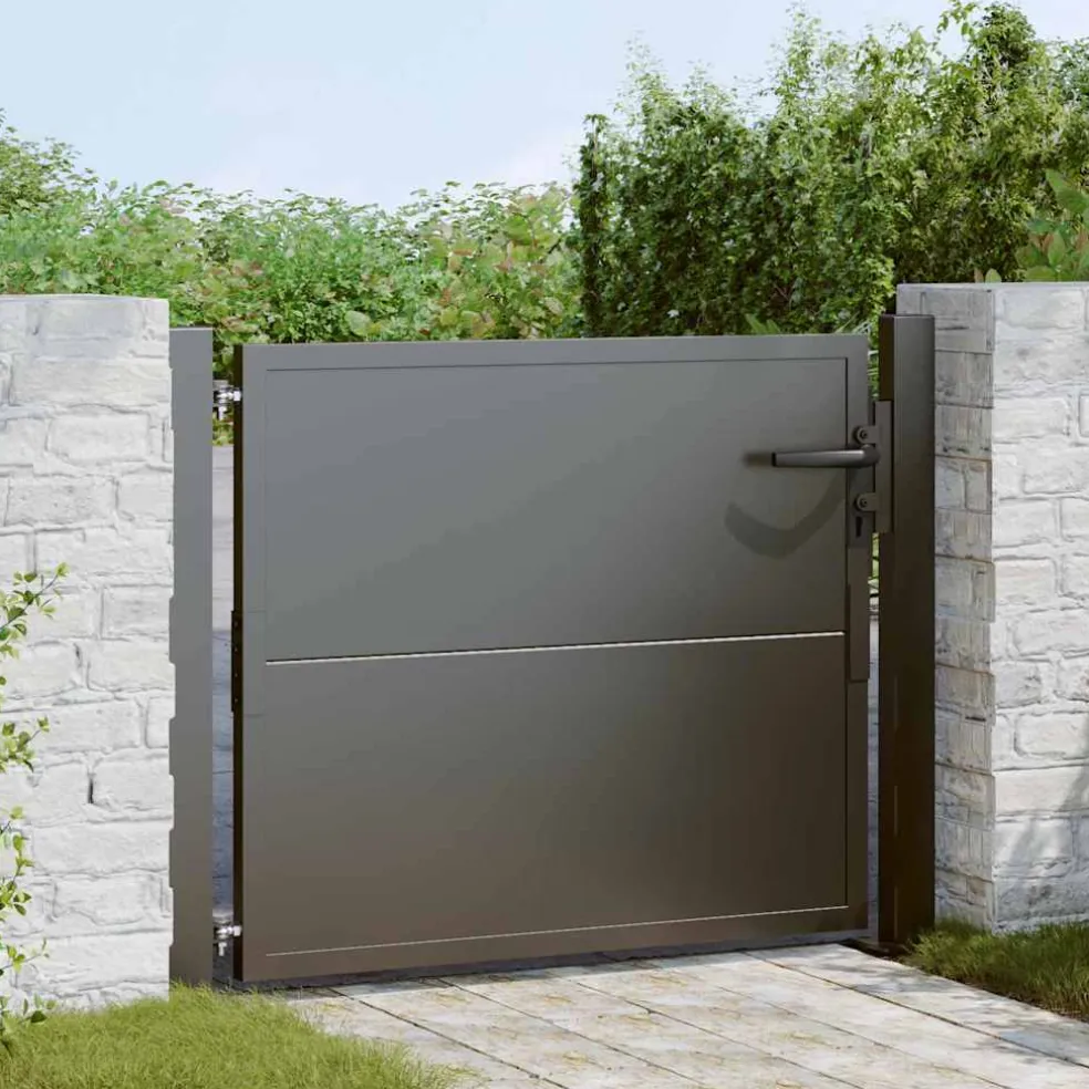 vidaXL Tuinpoort 110 x 105 cm Gepoedercoat staal Zwart Vergrendelbaar