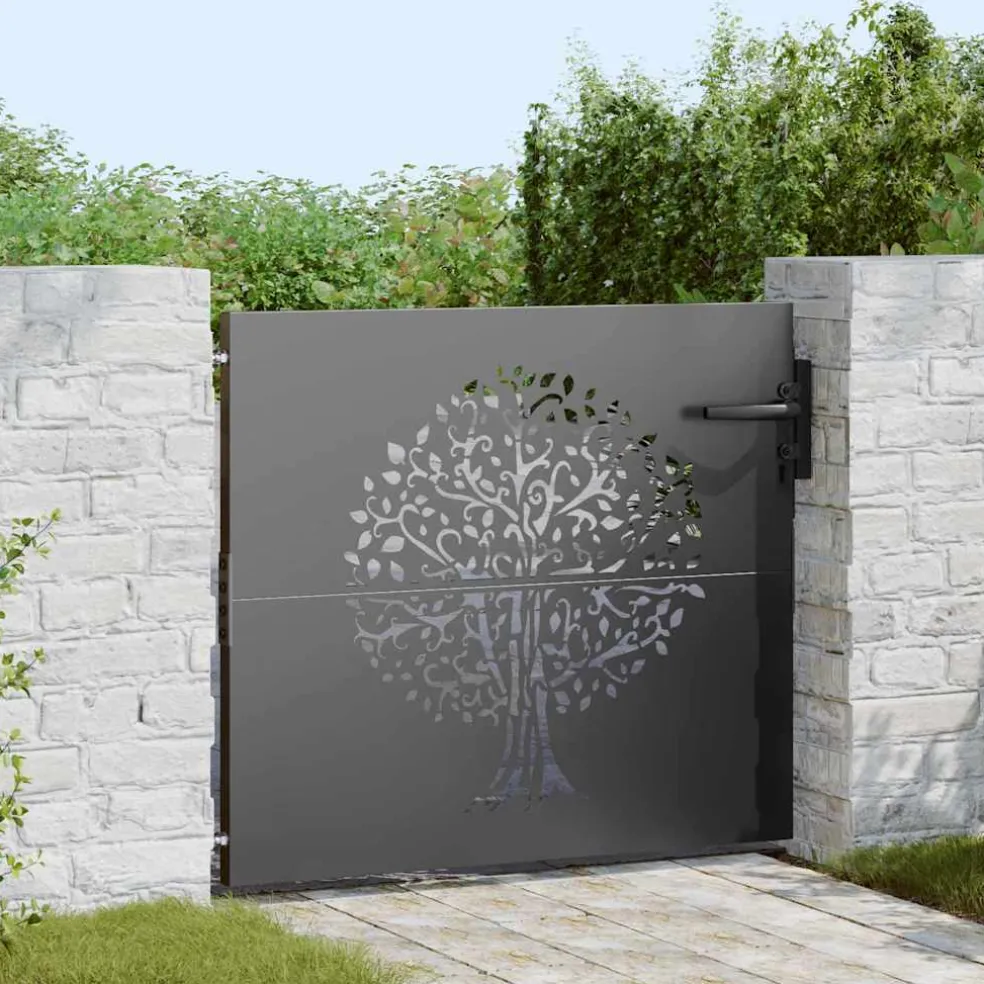 vidaXL Tuinpoort 85 x 100 cm Poedergecoat staal Zwart Vergrendelbaar