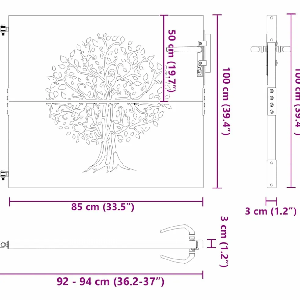 vidaXL Tuinpoort 85 x 100 cm Poedergecoat staal Zwart Vergrendelbaar