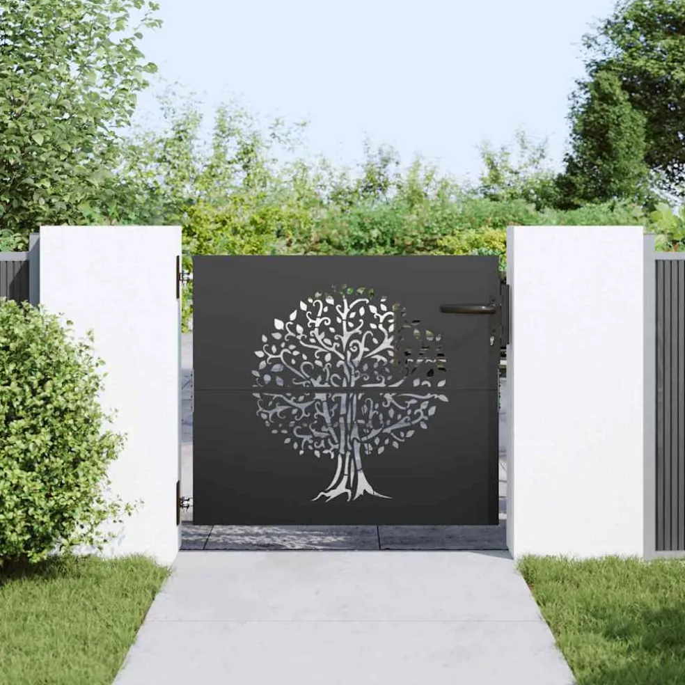 vidaXL Tuinpoort 85 x 100 cm Poedergecoat staal Zwart Vergrendelbaar