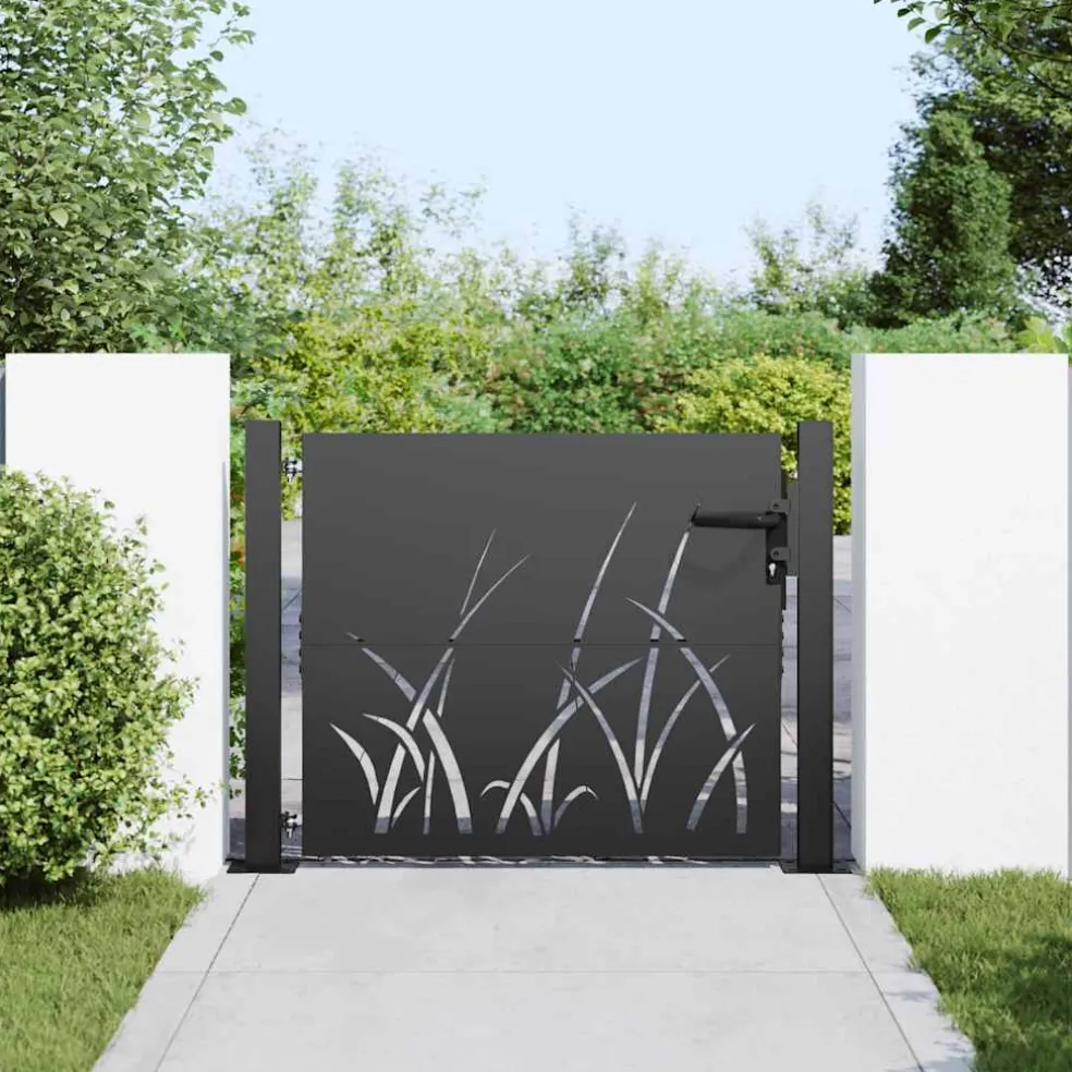 vidaXL Tuinpoort 110 x 105 cm Poedergecoat staal Zwart Vergrendelbaar