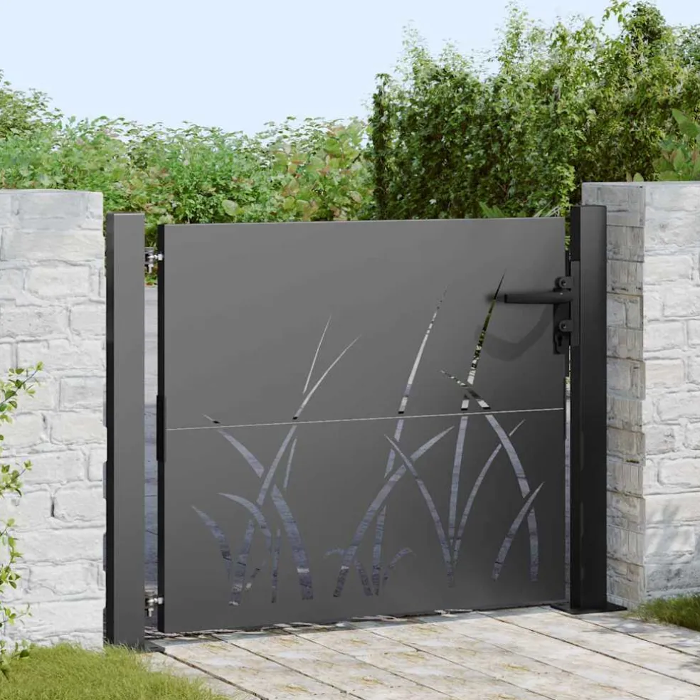 vidaXL Tuinpoort 110 x 105 cm Poedergecoat staal Zwart Vergrendelbaar