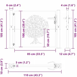 vidaXL Tuinpoort 110 x 105 cm Poedergecoat staal Zwart Vergrendelbaar
