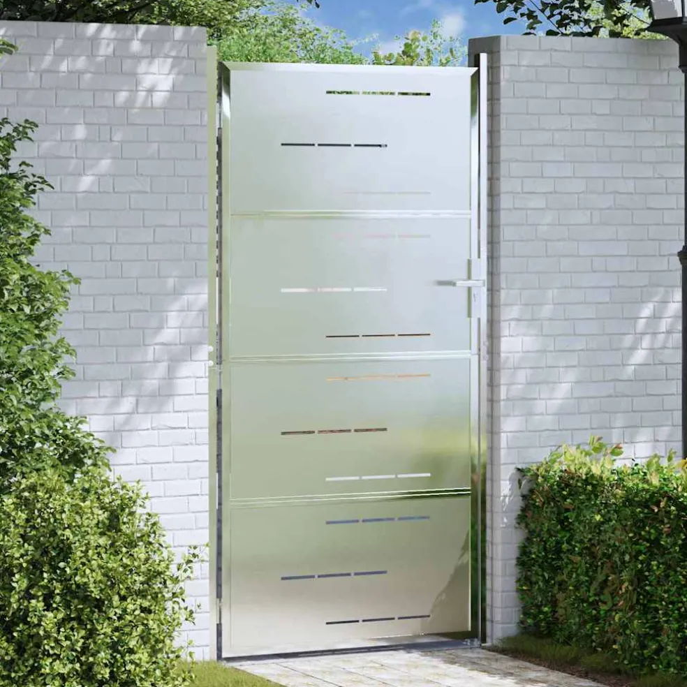 vidaXL Tuinpoort 85 x 174 cm Roestvrij staal zilver Vergrendelbaar