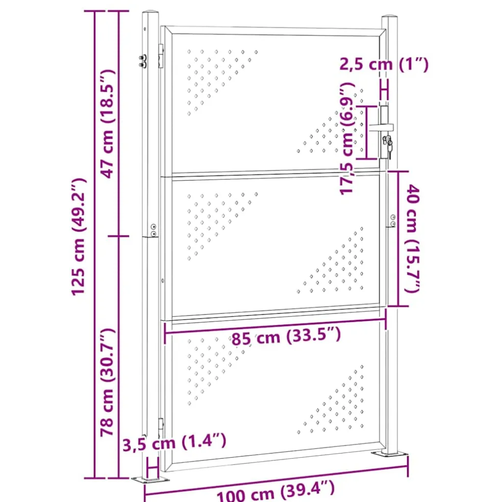 vidaXL Tuinpoort 85 x 120 cm Roestvrij staal zilver Vergrendelbaar