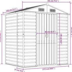 vidaXL Tuinschuur 191x130x198 cm gegalvaniseerd staal antracietkleurig