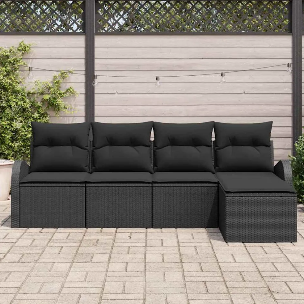 vidaXL Tuin Sofa Set 5 st Zwart poly rattan