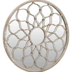 vidaXL Tuinspiegel rond 40x3 cm ijzer zandkleurig