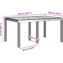 vidaXL Tuinstafel Bruin 150 x 100 x 73 cm poly rattan