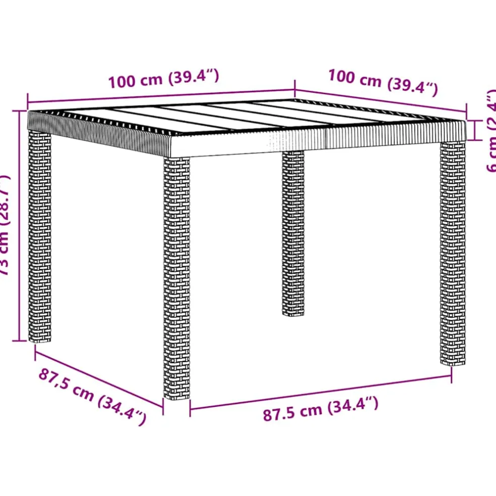 vidaXL Tuinstafel Wit 100 x 100 x 73 cm poly rattan