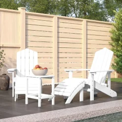 vidaXL Tuinstoelen Adirondack met voetenbank en tafel HDPE wit