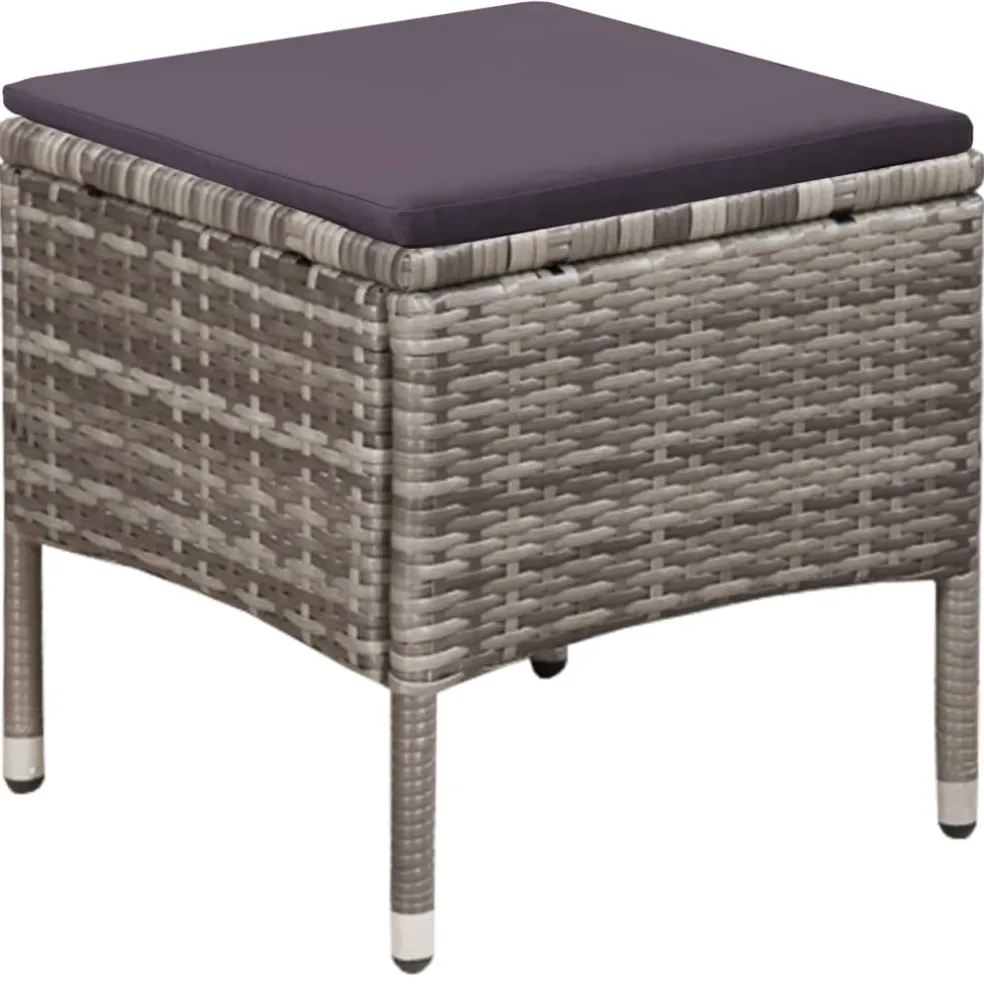vidaXL Tuinstoel en kruk met kussens poly rattan grijs