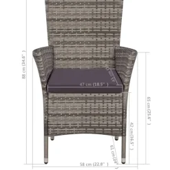 vidaXL Tuinstoel en kruk met kussens poly rattan grijs