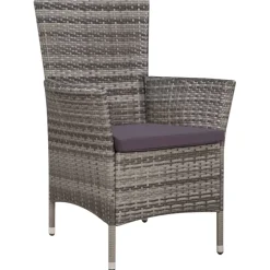 vidaXL Tuinstoel en kruk met kussens poly rattan grijs