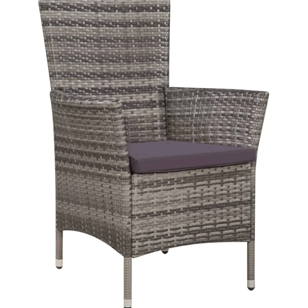 vidaXL Tuinstoel en kruk met kussens poly rattan grijs
