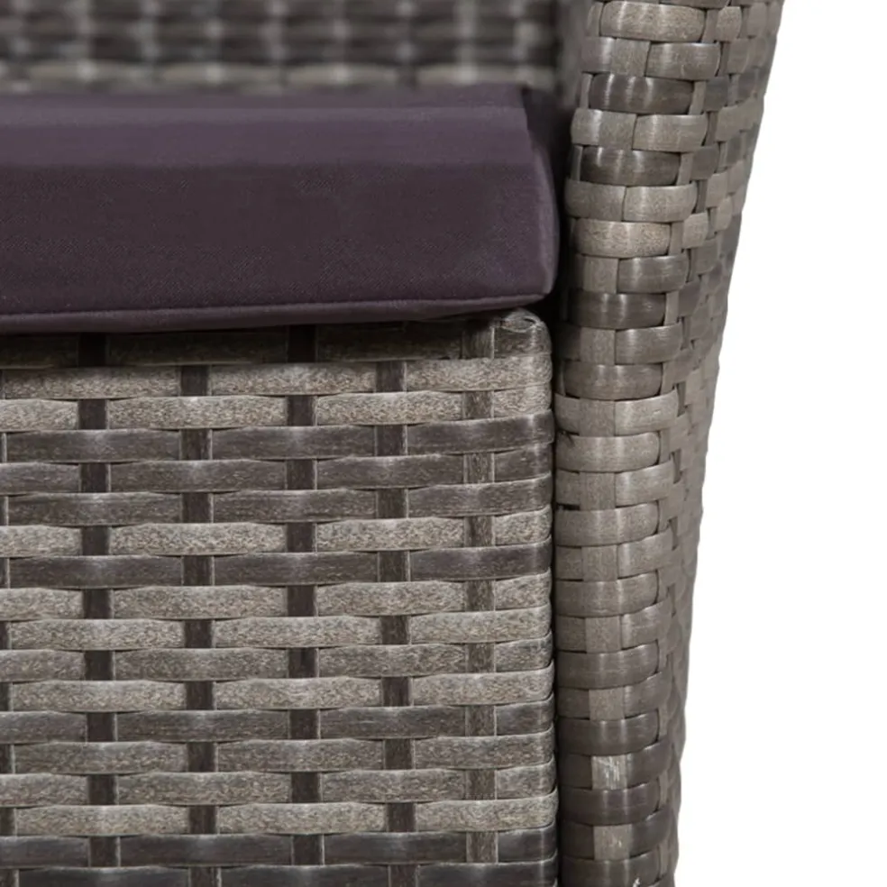 vidaXL Tuinstoel en kruk met kussens poly rattan grijs