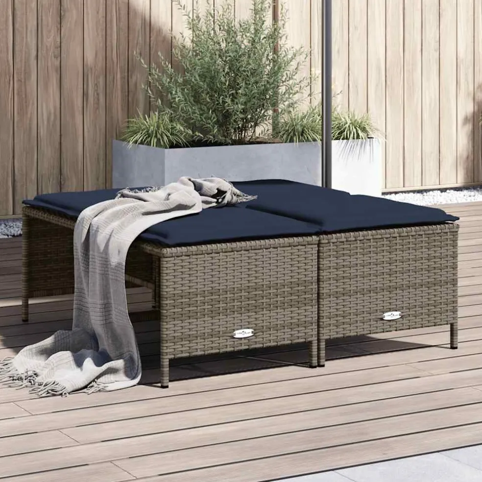 vidaXL Tuinstoelen met kussens 4 stuks grijs polyrotan