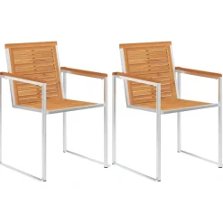 vidaXL Tuinstoelen 2 st massief acaciahout en roestvrij staal