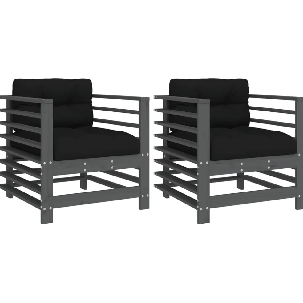 vidaXL Tuinstoelen 2 st met kussens massief grenenhout grijs
