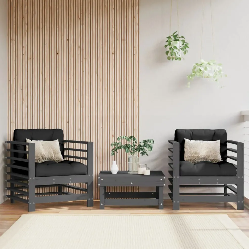 vidaXL Tuinstoelen 2 st met kussens massief grenenhout grijs
