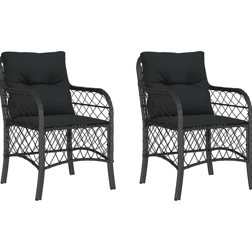 vidaXL Tuinstoelen 2 st met kussens poly rattan zwart