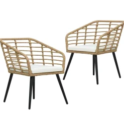 vidaXL Tuinstoelen 2 st met kussens poly rattan eikenkleurig