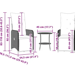 vidaXL Tuinstoelen 2 st verstelbaar met tafel poly rattan grijs