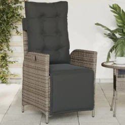 vidaXL Tuinstoel verstelbaar met voetensteun poly rattan grijs
