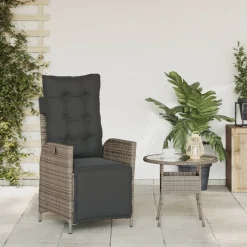 vidaXL Tuinstoel verstelbaar met voetensteun poly rattan grijs
