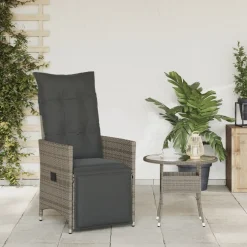 vidaXL Tuinstoel verstelbaar met kussens poly rattan grijs