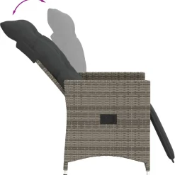 vidaXL Tuinstoel verstelbaar met kussens poly rattan grijs